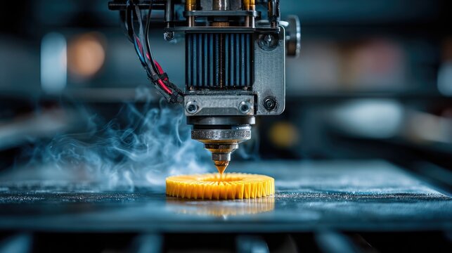 3D printer nozzle printing plastic prototype model additive manufacturing technology industrial design rapid prototyping engineering innovation workshop production scene