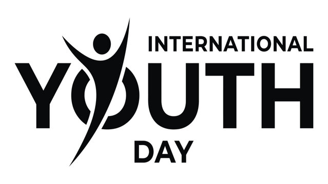 International Youth Day typographic design showcases a stylized person reaching upwards.