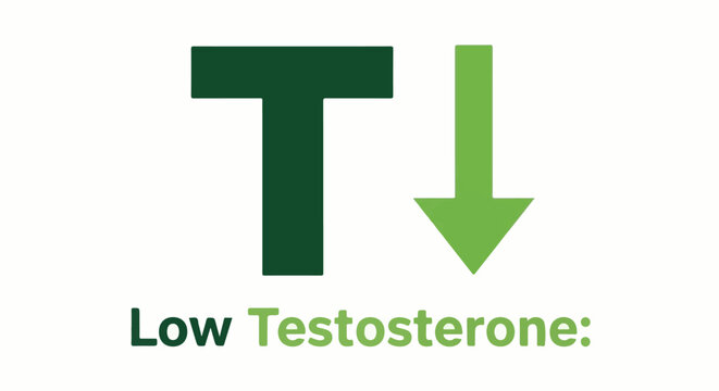 Large letter T and downward arrow with text Low Testosterone