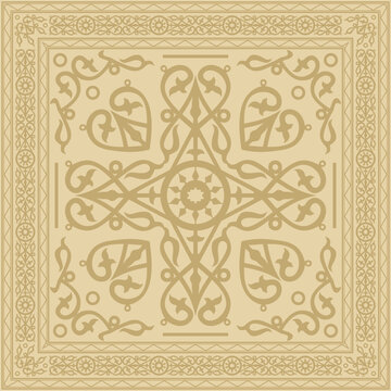 Vector gold square Yakut ornament. An endless rectangular border, a frame of the northern peoples of the Far East.