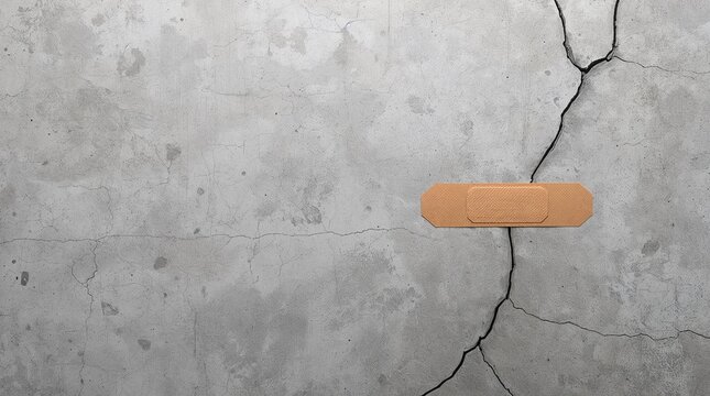 Adhesive bandage on cracked concrete wall repair concept maintenance