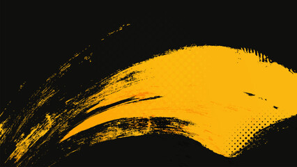 Plakat Grunge abstract background with yellow brush stroke, black copy space and halftone dot texture.