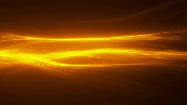 Slow motion abstract light ribbon flowing horizontally across dark studio background glowing golden streaks undulating and shimmering in continuous loop