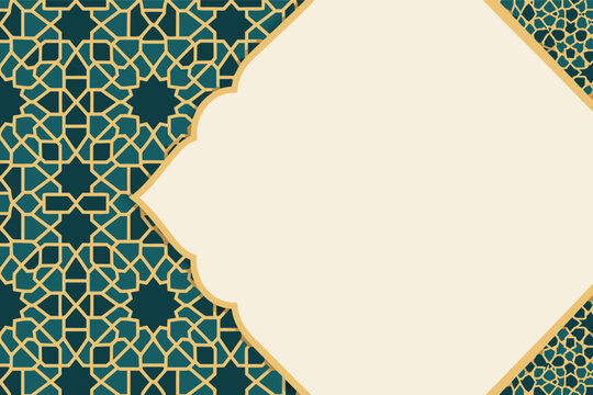 Elegant abstract vector background with intricate Islamic geometric star patterns and traditional ornamental layout featuring blank space for Ramadan Kareem or Eid Mubarak greetings.