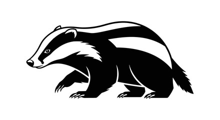 European Badger Illustration in Black and White Style. © Pasni