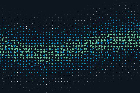 Glowing cyan triangular wave pattern on dark background, triangular pattern cyan dots glowing triangles