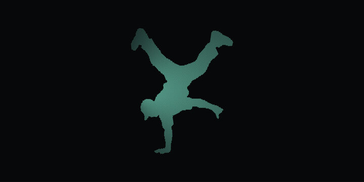 Breakdancer Silhouette Performing Handstand Freeze with Teal Digital Halftone Grid Pattern