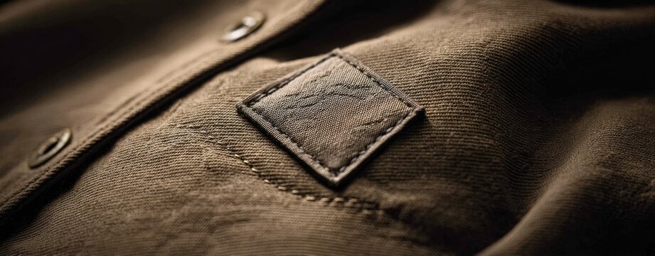 Close-up of a brown fabric jacket with a square patch
