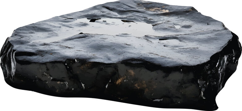 an unshaped rock in the shape of an oblong metallic table, isolated  on a transparent background