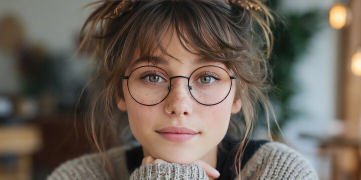 nerdy woman with glasses - portrait of young woman nerd with glasses