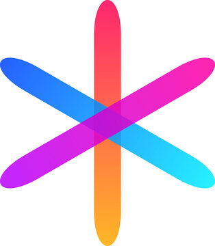 Minimalist colorful geometric star logo design with transparent overlapping vibrant gradient bars on a white background.