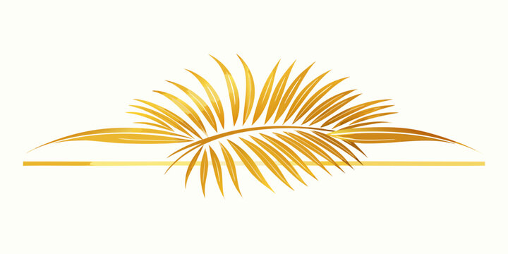 Golden palm leaf horizontal decorative border, vector