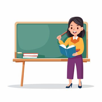 Teacher with Book and Pointer at Blackboard