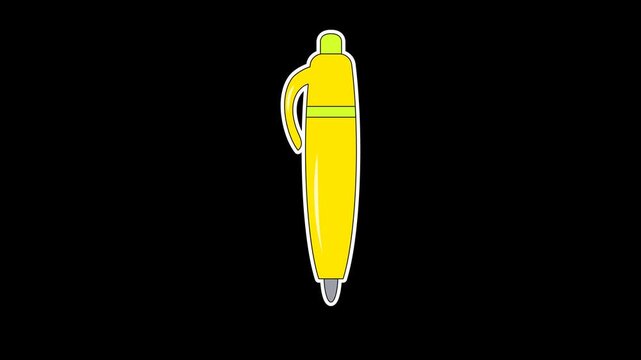 Seamless loop animation of a yellow pen moving up and down against a transparent alpha channel isolated backdrop layout for back to school designs