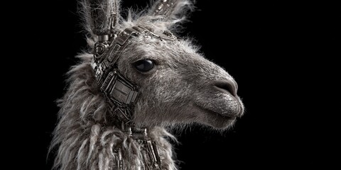 Obraz premium robotic llama with metallic mechanical fur