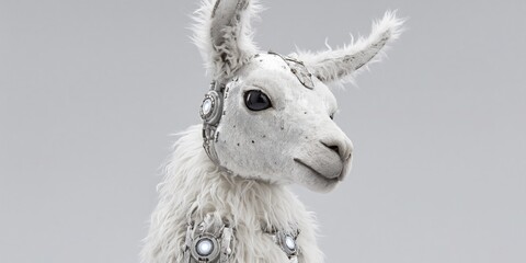 Obraz premium robotic llama with metallic mechanical fur