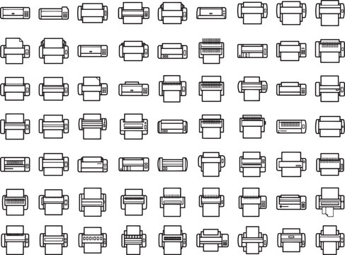 A collection of printer outline icons in a grid pattern.