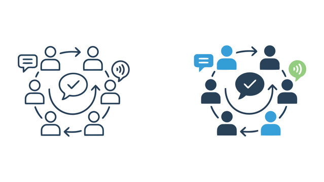 Team collaboration with feedback loop and wireless connection icon set for digital workflow