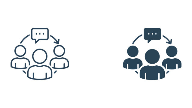 Corporate team communication and feedback loop icon set for business consultation and discussion