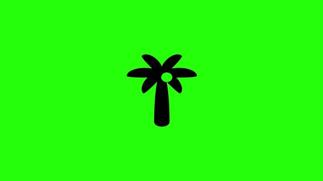 4K resolution video of a minimalist tropical beach coconut palm tree profile silhouette bouncing into view. Perfect popup icon for island resort web.