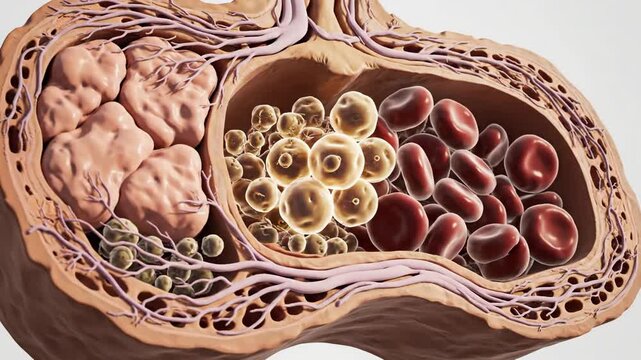 Detailed 3D CGI Octane Render of Human Alveoli with Blood Cells