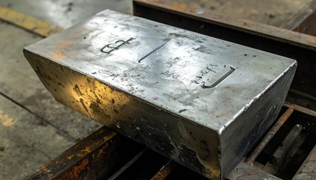 A heavy, textured zinc ingot with a dull grey surface reflecting industrial strength and raw material value.