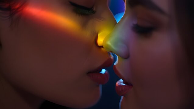 Close-Up Portrait of Two Women Sharing an Intimate Moment with Light