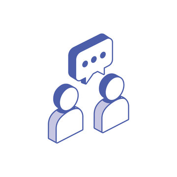 Isometric people communication icon with speech bubble