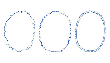 Whimsical mediterranean blue coastal vector oval frames. Hand Drawn borders for greek summer mediterranean invitation, holiday greetings and birthday card © Victoriyad