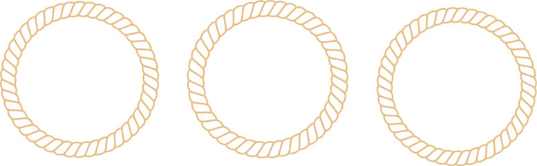 Round marine rope border vector set featuring golden twisted cord circular frames for nautical seal or emblem decorative design elements © Sumaiya