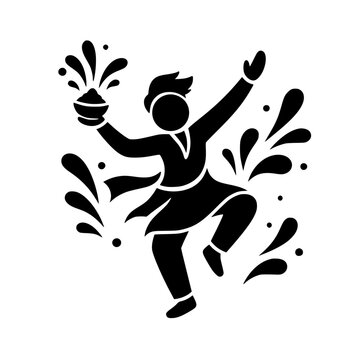 Dancing man silhouette with Holi color splashes, isolated on transparent background. Perfect for Indian festivals.