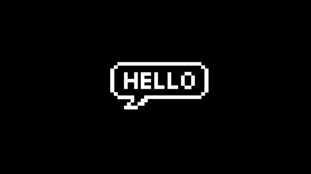 animated chat box with hello greeting, hello text black background, motion graphics, 4k video