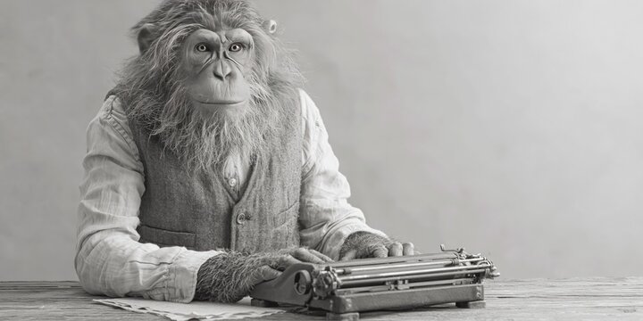 monkey typing on typewriter - blogging and writing concept