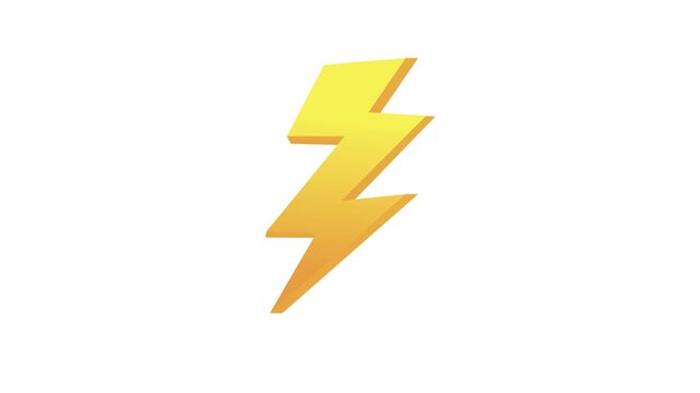 A bright yellow lightning bolt on a white background with a 3d effect doodle animated 4k stock video