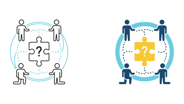 Collaborative problem solving and strategic planning icon set for teamwork and business development management