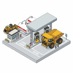 Large Yellow Mining Dump Truck Refueling. © Prasetia