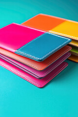 Fototapeta premium Stack of colorful leather card holders and wallets