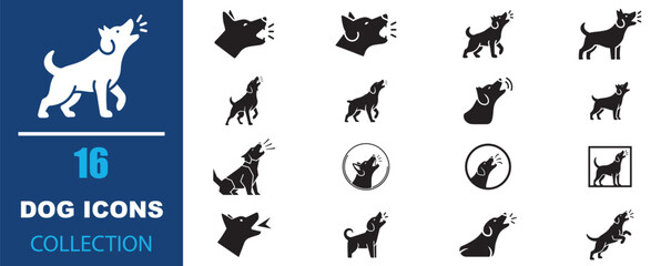 Fototapeta premium Dog Icons Collection Vector Silhouette Set for Pet Care Logo Branding Mascot Design and Canine Themed Graphic Projects