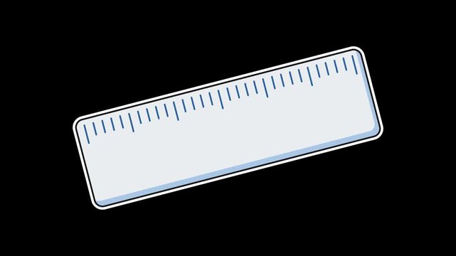 Seamless loop animation of a gray ruler swaying gently against a transparent alpha channel isolated backdrop layout for a back to school video template