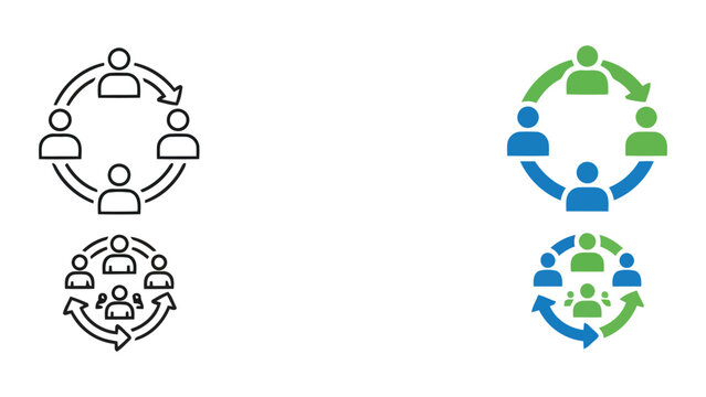 Collaborative business group circular process icon set showing team interaction and cycle for effective management