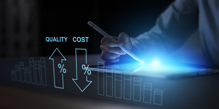 Quality Increase and Cost Reduction Indicators Displayed on Digital Analytics Interface.