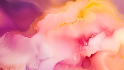 Obraz premium Colorful Abstract Watercolor Art With Soft Pastel Tones and Flowing Patterns in Shades of Pink and Yellow