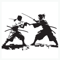 Obraz premium silhouette of two men fighting with samurai