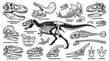 Dinosaur Skeletons and Skulls Collection - Prehistoric Creatures © Salak