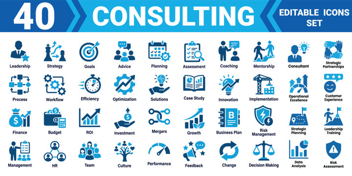 Consulting a solid icon set collection 40 editable vector illustration mega pack for business