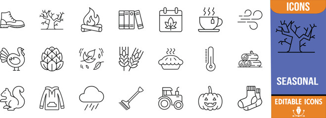 Autumn harvest and seasonal icons. pumpkin icon set, acorn icon set, leaf icon set © Romjan