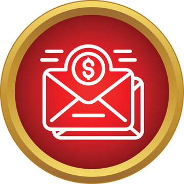 White outline icon showing remittance from an envelope with a dollar coin