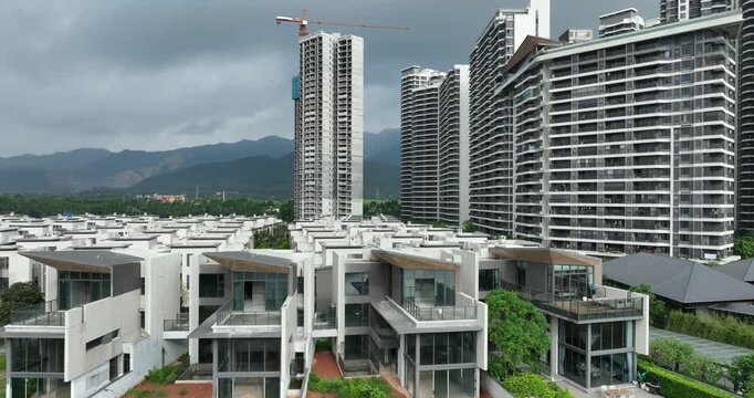 Aerial footage of multistory apartment construction site in China