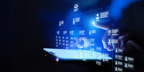 Obraz premium HR Organizational Structure Interface Showing Corporate Hierarchy And Employee Management.