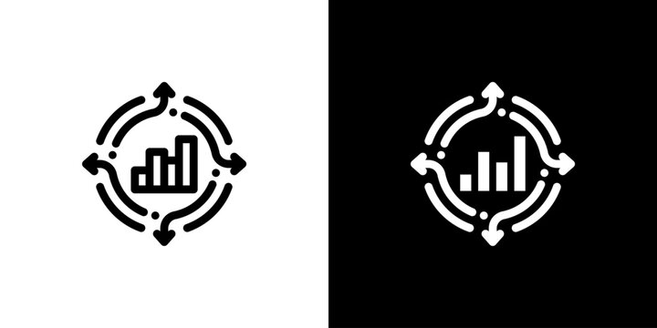 Impact Assessment Cycle Graph Icon concept with flat Black White Background. Vector illustration.